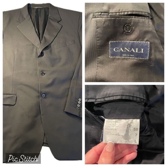 CANALI Super 120s 100% Wool 2-Piece‎ Suit Jacket Coat Dress Pants Black Size 48